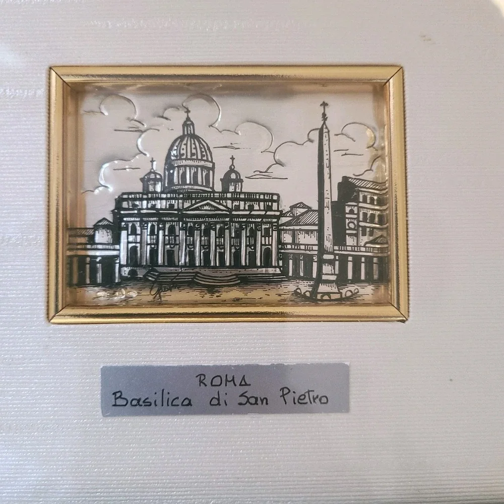 Roma Basilica di San Pietro Silver 800 Relief Art Framed Italy 9x8 Wall Decor